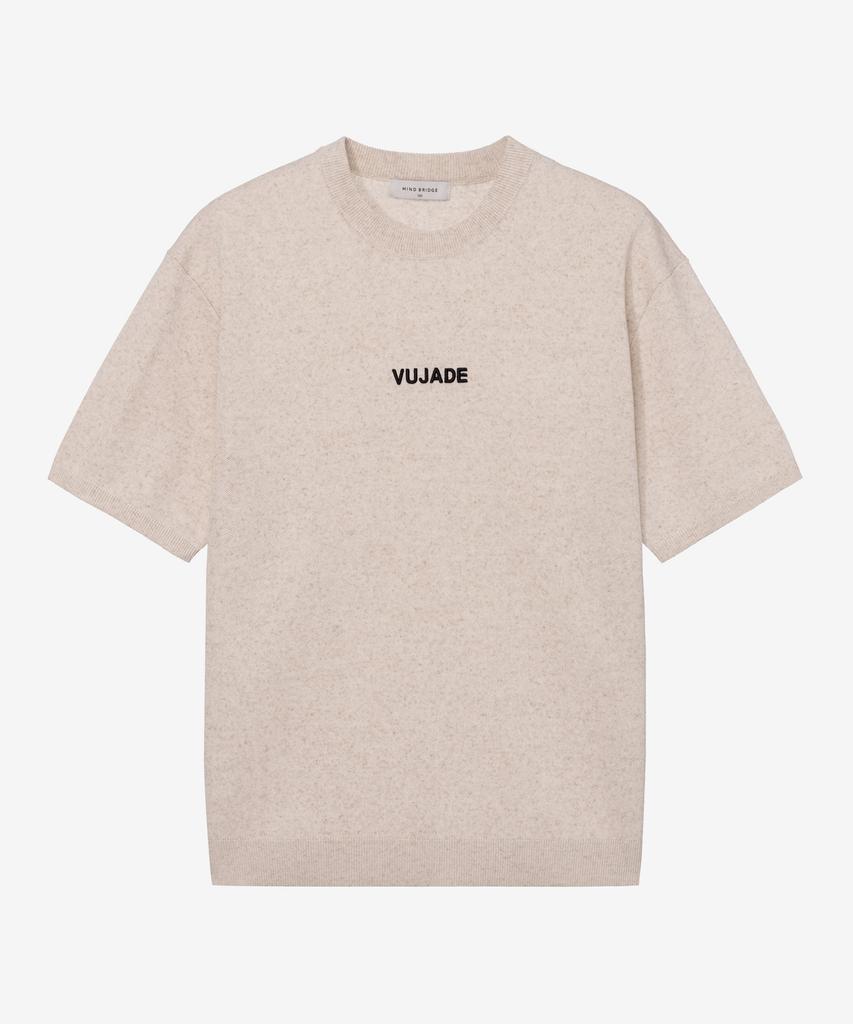 MINDBRIDGE [Couture] Lettering Semi-Overfit Beige Short Sleeve Knit