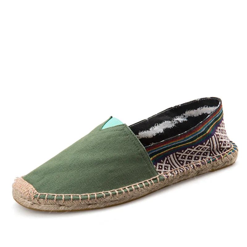 Pánské espadrilky, pánské patchworkové nazouvací letní boty, pánské mokasíny, prodyšné plátěné pánské boty, jutové zabalené dámské boty, unisex boty
