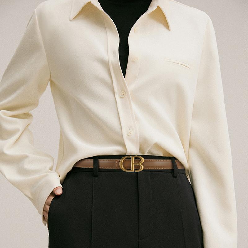 New Two-layer Cowhide Retro Belt 2.0cm Letter Buckle Thin Belt Simple and Fashionable Women's Trousers Belt