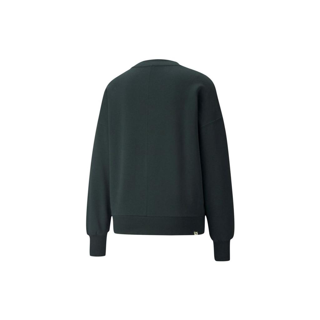 Puma Downtown Oversized Crew Embroidered Logo Solid Color Round Neck Pullover Sweatshirt Women sweatshirt Dark-Green 533052-80