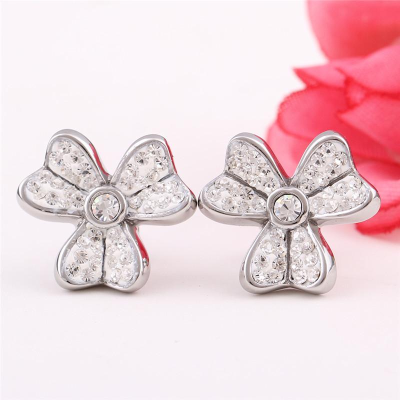 Stainless Steel Earrings with Zircon Flowers Female Crystal from Austrian Sweet Temperament Fine Jewelry Women