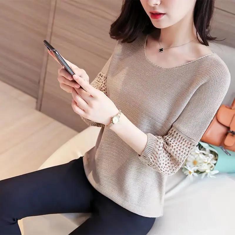 

Women s Spring/Summer Cropped Sleeve Loose-Fit Pullover Top Lightweight Lace-Detail Comfortable Short-Length Knit T-Shirt S верблюд