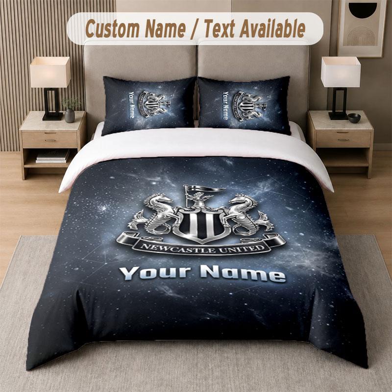 Custom Bedding Set Newcastle United FC Pattern, Print Name Text 1 Duvet Cover Plus 2 Pillowcases Home Textile