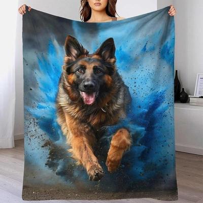 German Shepherd Dog Pattern Flannel Printed Blanket Suitable for All Seasons Suitable for Living Room Office Sofa and Travel
