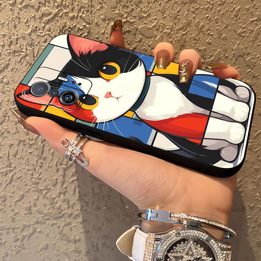 Cartoon Cat Case for Xiaomi Mi 12X 11 12 13 Lite 13 14 15 Pro 10T 11T 12T Pro Black Soft Phone Cover