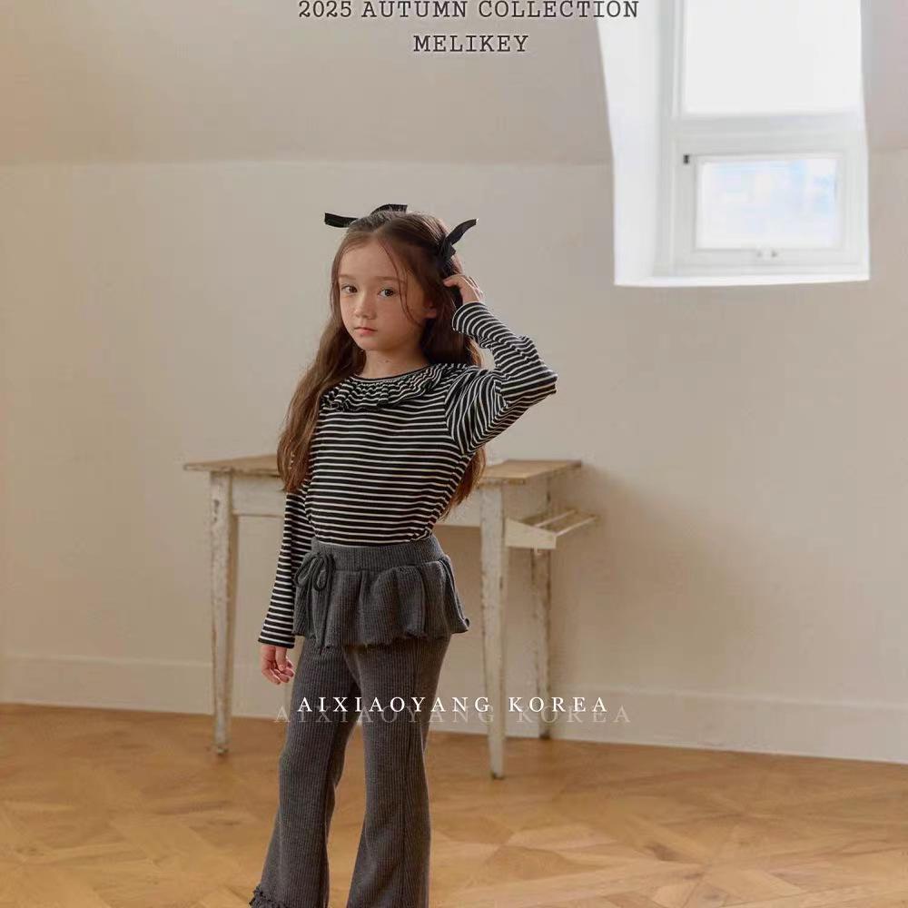 Spring & Autumn Korean-Style Girls' Ruffled Micro-Flare Trousers