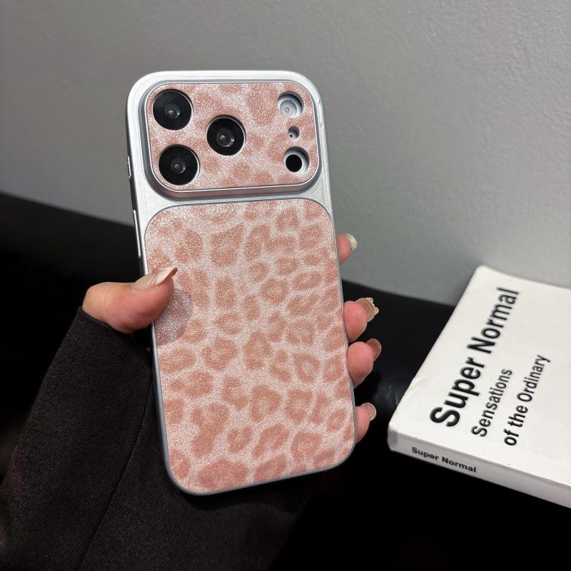 Carcasă de Lux cu Model Leopard Strălucitor pentru iPhone 17 Air 16 15 14 13 Pro Max Placată Strălucitoare Rezistentă la Șocuri Capac Dur pentru Cameră Mare