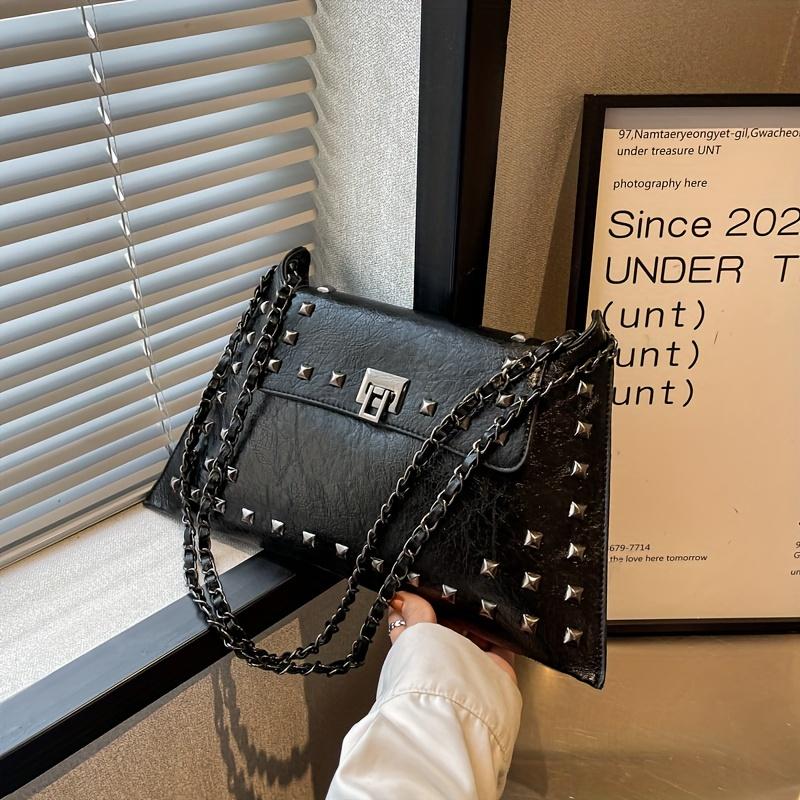 Golden Leather Texture Single Shoulder Casual Women's Hand-held Bag - Vintage Rivets Armpit Slung