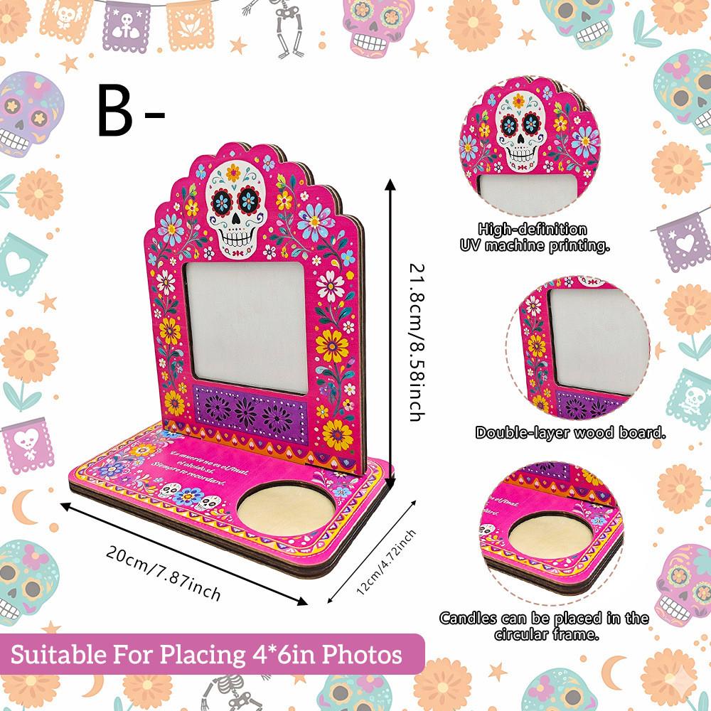 Spirit Of Day Of The Dead Wooden Picture Frame With Handcrafted Design For Memorials And Decor