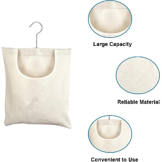 Ragyzity Canvas Clothespin Bag, Beige (32x27 cm/13.33x11.25 inch), Zipper Closure, Portable Clothes Pin Hanging Bag for Home Balcony Travel