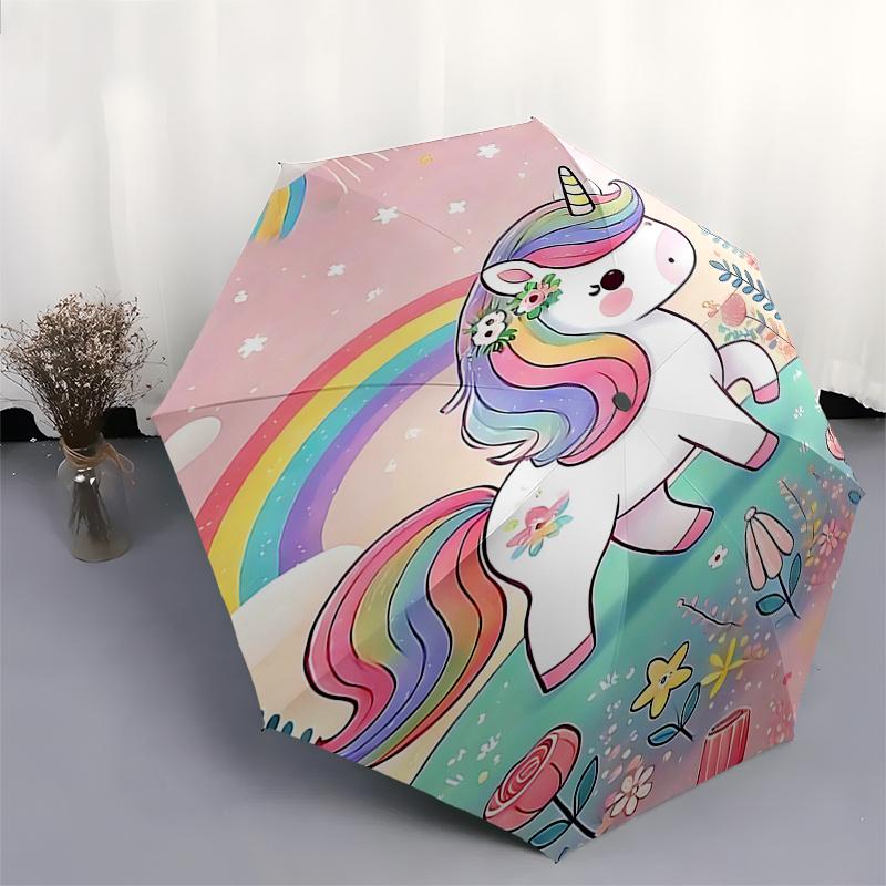 Rainbow Unicorn Outdoor Umbrella - Automatic Open/Closed, Foldable Design, 8-Rib Iron Frame, Festival Gift for Fans and Travelers0104199a