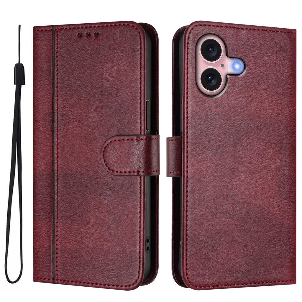 For iPhone 16 Cases Wallet Stand Retro Texture Leather Phone Cover with Lanyard