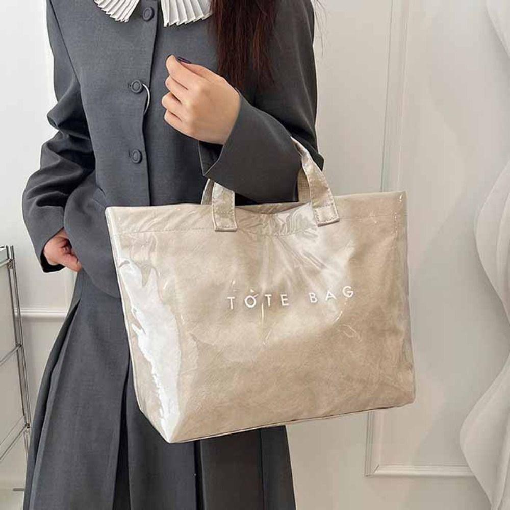 Tote Bag Transparent Jelly Bag Storage Bag Letter Prints Handbags Simple PVC Tote Bag  Fitness Bag