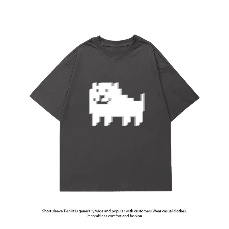 ZAZOMDE Harajuku Hip Hop Tshirt Funny Pixel Puppy Front Print Crew Neck Short Sleeve Oversized Loose Couple Fashion Shirts