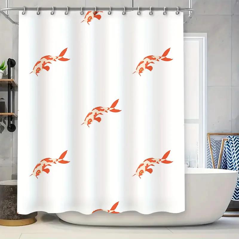 

Home Decor Printed Shower Curtain For Bathroom Decoration Modern Waterproof Curtains With Orange Fish Pattern W60H190(CM)-1 Pcs