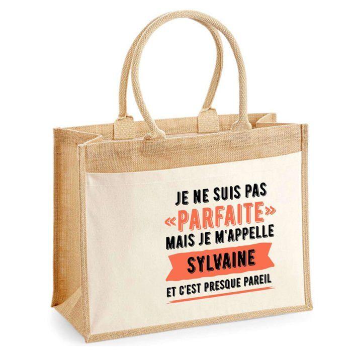 Planetee Cabas jute avec poche Sylvaine Parfaite Cadeau humour femme Anniversaire Noël fête des Mères Mamie - Sac shopping courses
