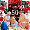 Red 50th Birthday Party Decorations for Women Men Red Black Balloons Banner Supplies Happy 50th Birthday Door Cover Banner and 18pcs Latex Balloons