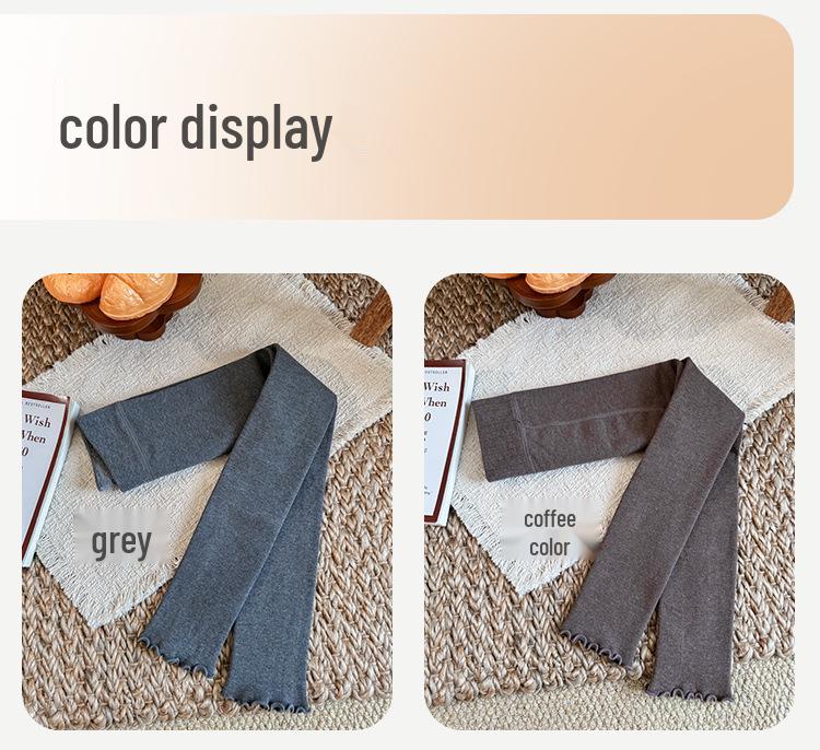 2025 Autumn/Winter Girls' Ruffle Edge Brushed Leggings - Solid Color, Versatile, Elastic Nine-Point Pants