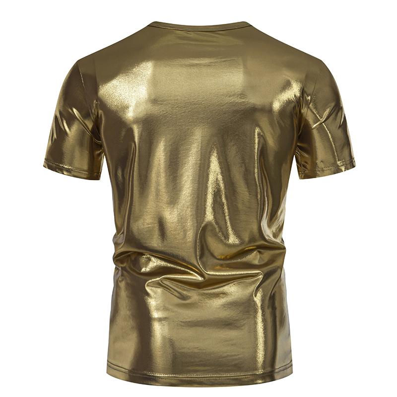 T-shirt da Uomo Lucida Metallica Estiva Casual Girocollo Manica Corta Top Magliette Nuova Moda Oro Costume di Scena Festa Disco Nightclub Tee