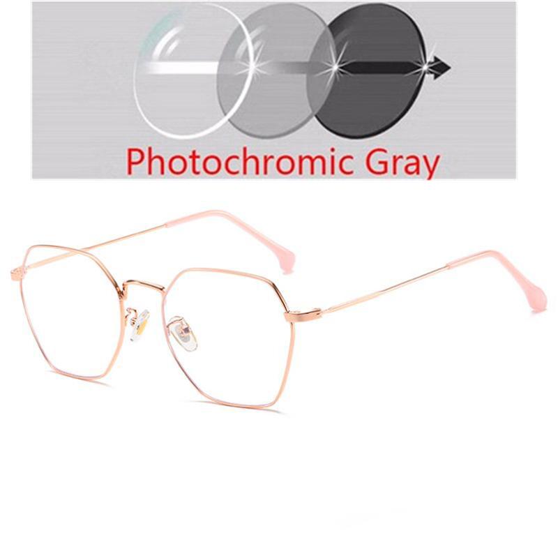 Literature Retro Polygonal Photochromic With Prescription Eyeglasses Female Anti-blue Light Myopia Eyewear Male 0 -0.5 -1.0 Up To -6