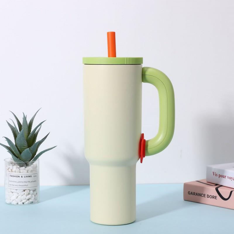 Tazza da viaggio termica in acciaio inossidabile da 1200 ml con manico a cannuccia per auto, sport all'aperto, ufficio