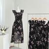 Abito Sexy Floreale Francese con Spalline Sottili Senza Maniche Elegante Stretta in Vita Estate 2026 Abito Bodycon Moda Vintage Abiti Neri