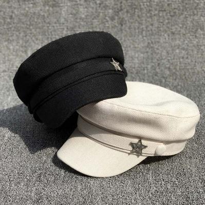 Spring And Summer Imitation Cotton And Linen Thin Flat Top Hat Japanese Versatile Casual Newsboy Hat Breathable Beret Large Octagonal Hat