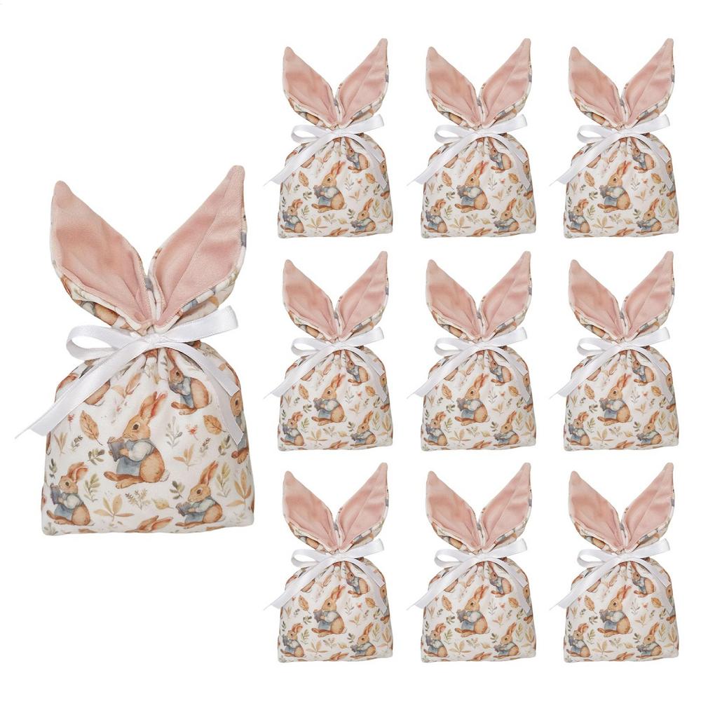 Easter Candy Bags 10 Pieces Bunny Ear Drawstring Treat Bags Goody Favor Bags for Party Holiday Birthday Easter Egg Hunt Supplies