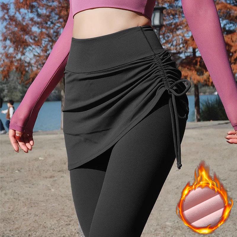 Women's Plus Size 2025 Shark Pants: Fake Two-Piece Long Sports Pants with Velvet Thickening – Perfect for Autumn/Winter Yoga and Fitness Skirt Style.