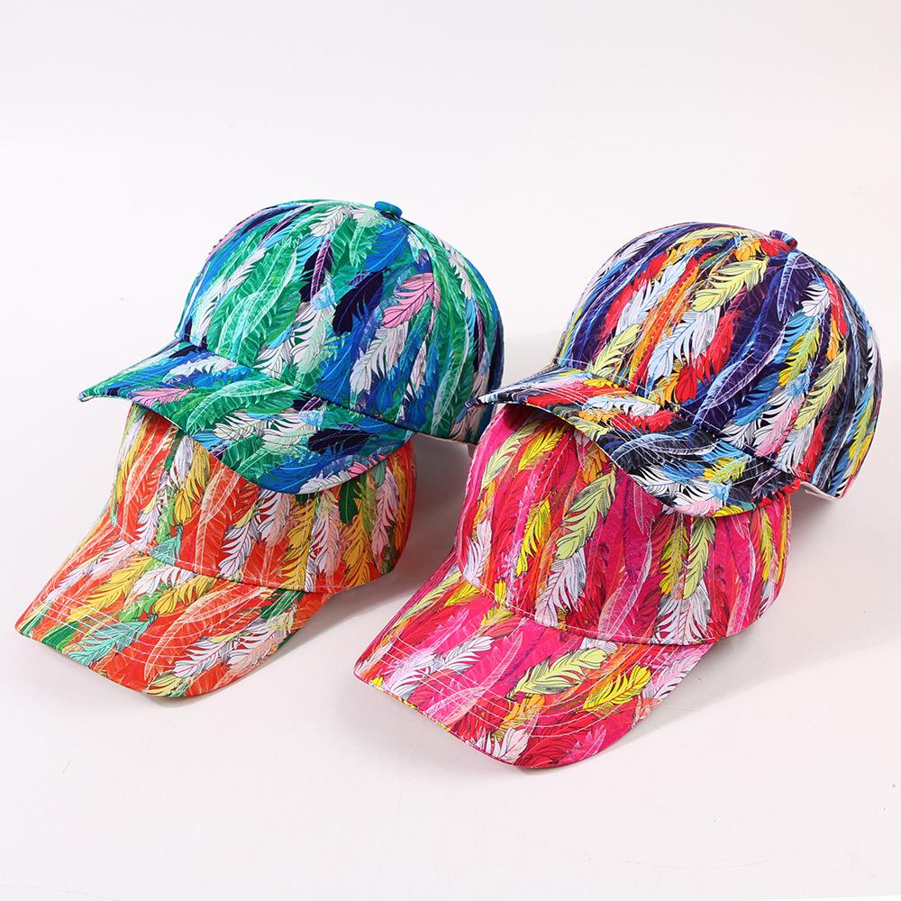 Freedom Outdoors Women's Dark Blue Baseball Cap Outdoor Sunscreen Snapback New Casual Dance Spring Summer Feather Graffiti Sun Hat Caps For Men Unisex 56-58Cm