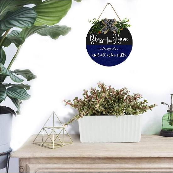 Front Door Blessed Wreaths Bless This Home and All Who Enter, Funny Welcome Wall Hanging Sign Plaque, for Front Door Entryway Porch House Decorations