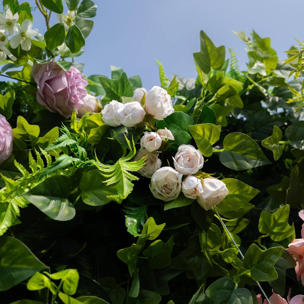 Uflower Artificial Flower Wall Roll-Up with Green Leaves Fabric Floral Backdrop for Wedding Event Party Decorations Curtain