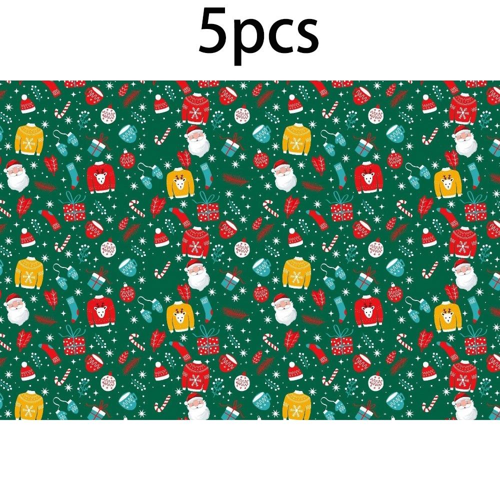 5PCS Festive Printed Christmas Wrapping Paper Gift Wrap Sheet Holiday Craft Supplies