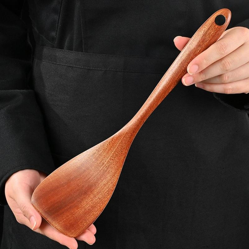 2er-Pack Holzspatel Flacher Pfannenwender Küchenwerkzeuge Antihaft-Kochgeschirr Rühr- Bratspatel Küchen-Suppenlöffel