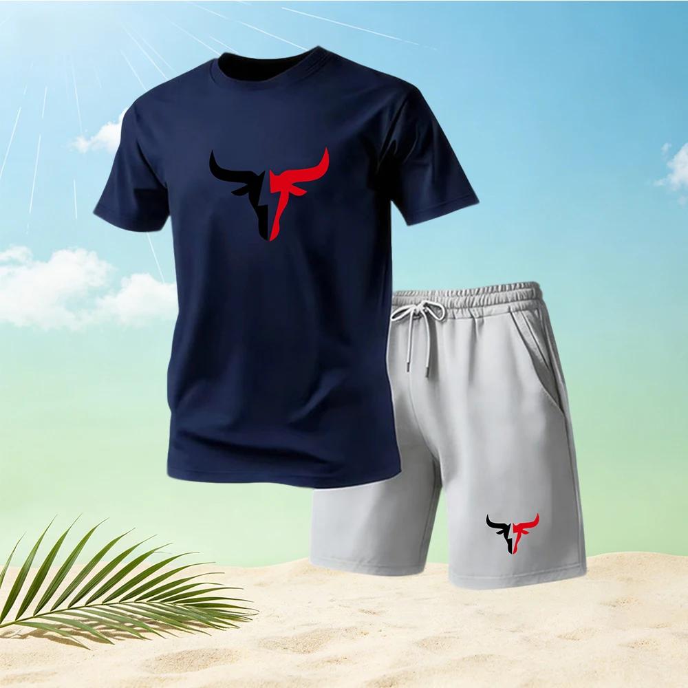 2026 Summer Men's Quick Drying Short Sleeved T-shirt and Shorts Set Urban Street Fashion Running Sports Two Piece Set Hot Sale