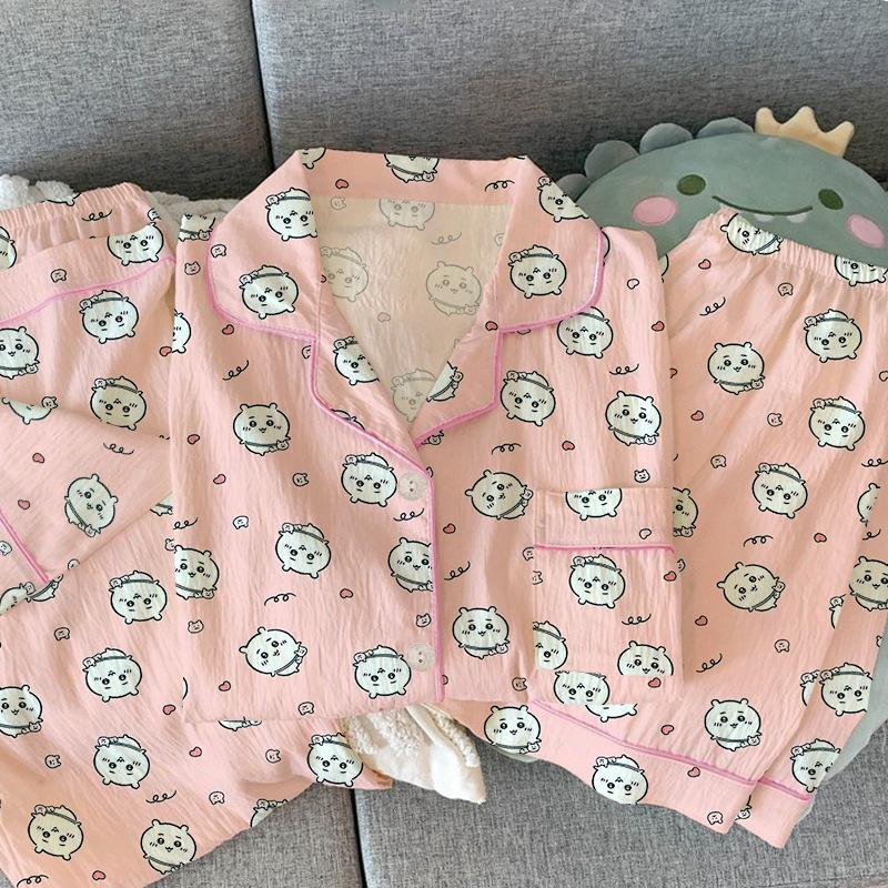 Japanese Chiikawa Cute Jiyi Pajamas Women S Summer Casual Sweet Short-Sleeved Three-Piece Loungewear M