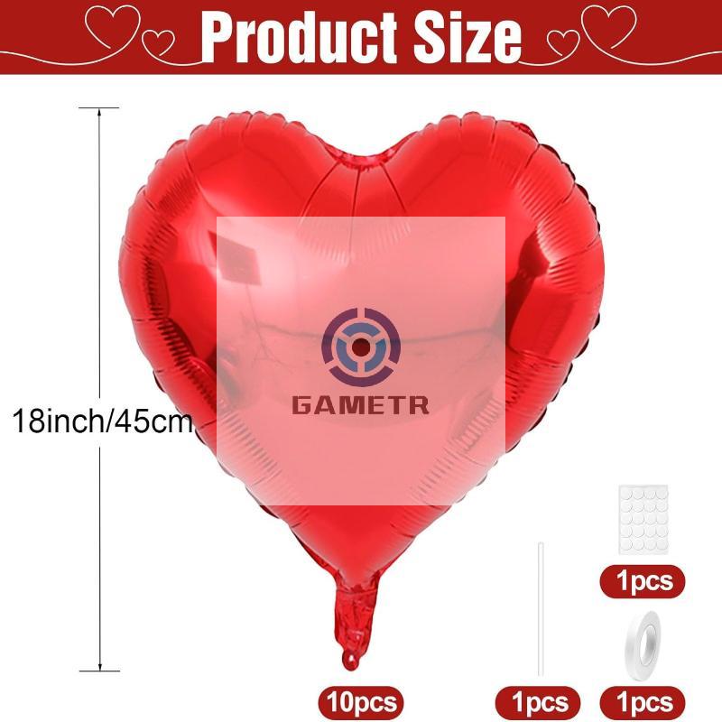 10PCS 18 Inches Large Foil Red Heart Shaped Balloons For Valentine's Day Wedding Shower Anniversary Engagement Decoration