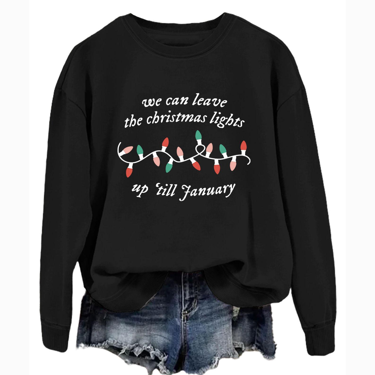 Весенне-осенняя женская мода с принтом повседневный свитер с длинным рукавом XXL чёрный