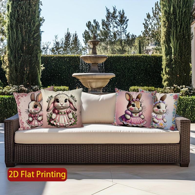 2D Cute Bunny Girls Dress-Printed Pillow Covers Pattern Cushion Cover Suitable For Sofa Bedroom Car Pillow Cover