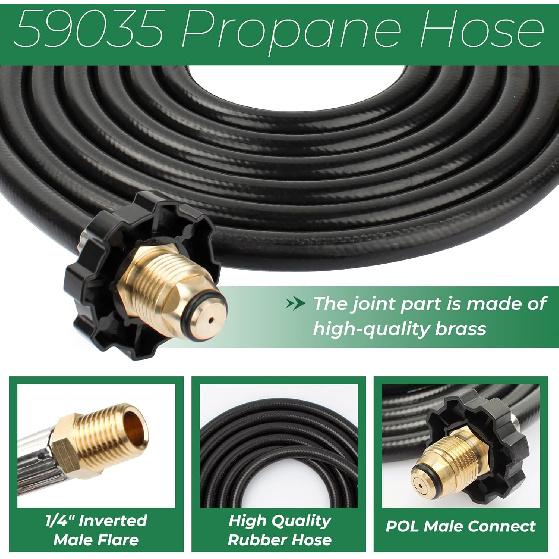 12ft RV Propane Hose with 1/4" Inverted Male Flare, Rubber Camper Propane Tank Hose Connect To 20lb or 30lb Tank, Replacement 59035 Propane Supply