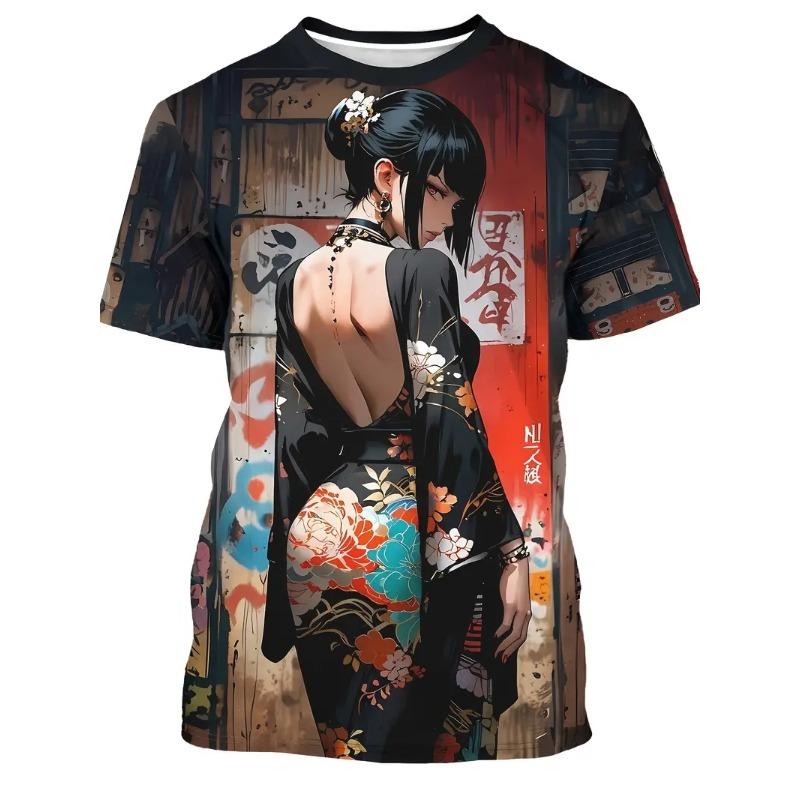 2026 Men's Anime Samurai Girl 3D Printed Fashion T-Shirt for Adults-Street