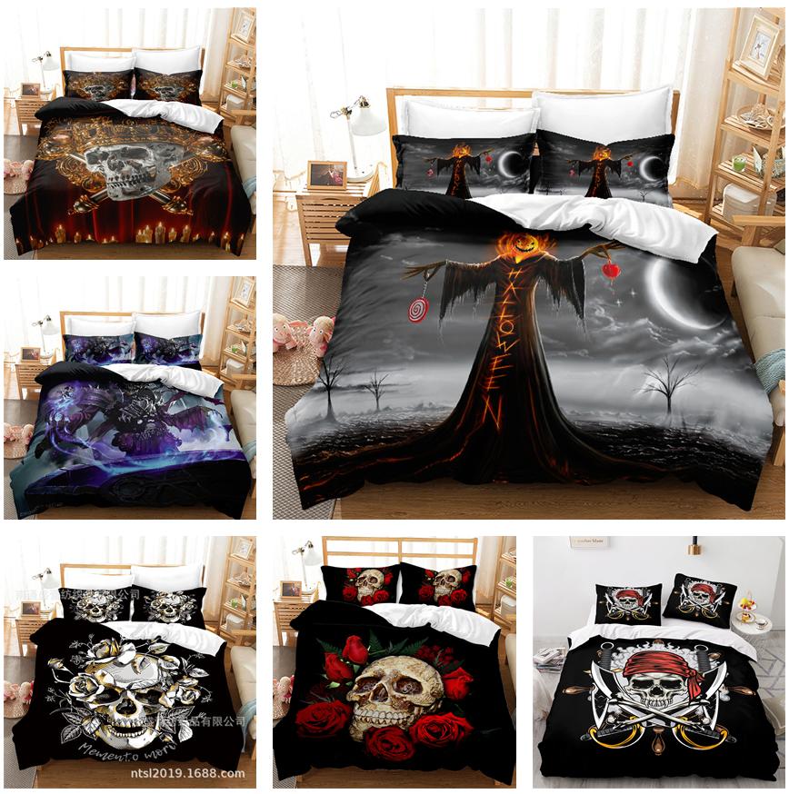 

Комплект постельного белья с принтом головы черепа на Хэллоуин, 2 постельных принадлежностей, пуховое одеяло и наволочка/3 шт. AU240 * 270, очень большое украшение для дома