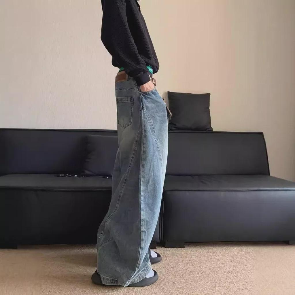 Men's American Retro Washed Loose Straight Wide-Leg Jeans