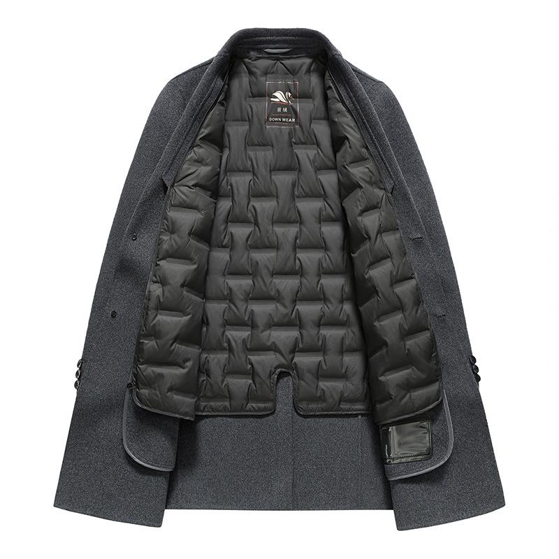 Men's Double-sided Woolen Coat Medium Suit Collar Business Casual Down Take-off Liner Woolen Jacket Large Size