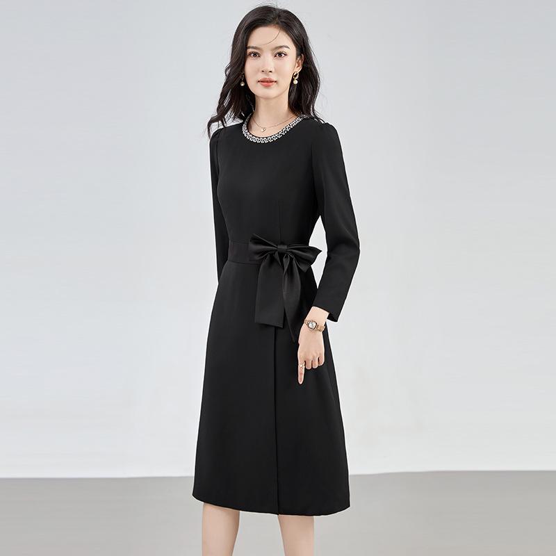 

Autumn Rhinestone Waist-Gathering Bow Bodycon Dress L чёрный