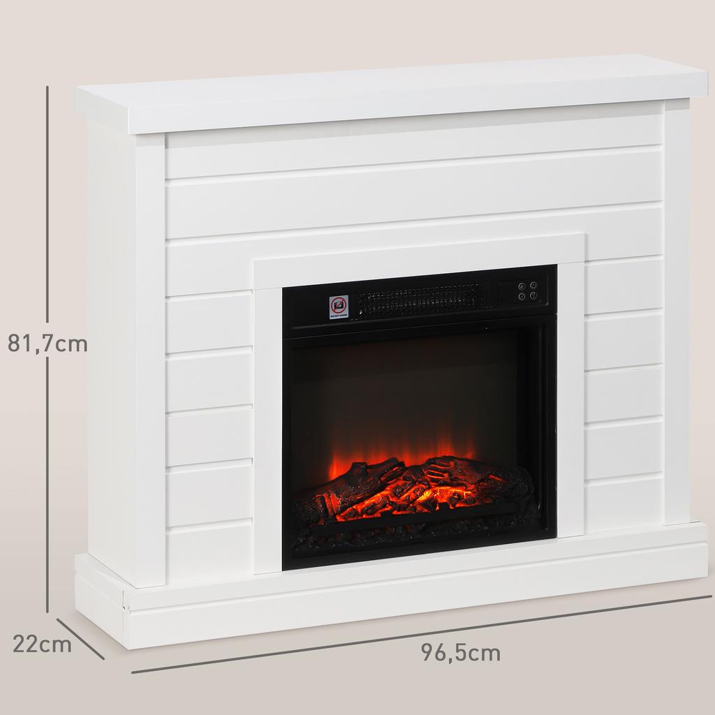 Electric Fireplace, 1800W, Flame Effect, Remote Control, Weekly Timer, for 30 m², White