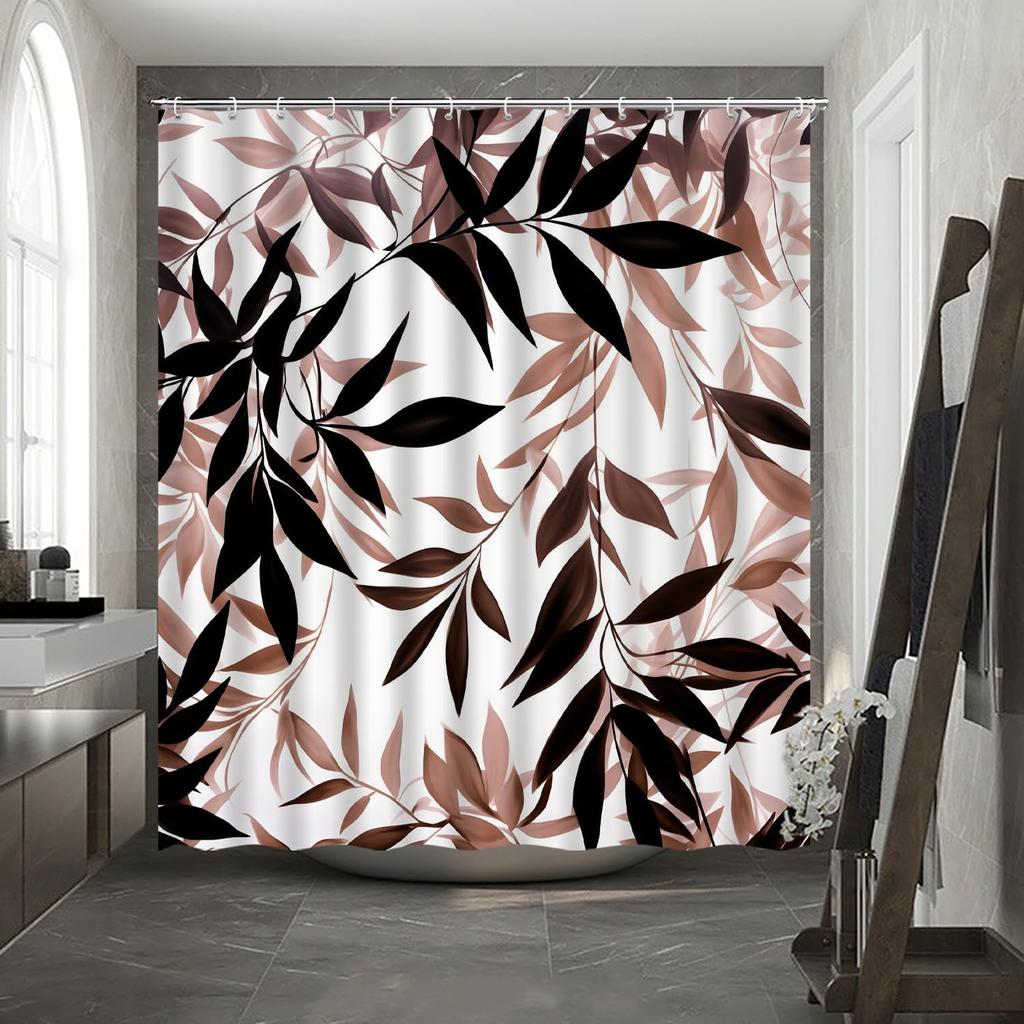 Braun Schwarz Blatt Duschvorhang Aquarell Pflanze Schwarz Weiß Blätter Natur Botanisch Modern Ombre Abstrakt Herbst Badezimmer Dekoration