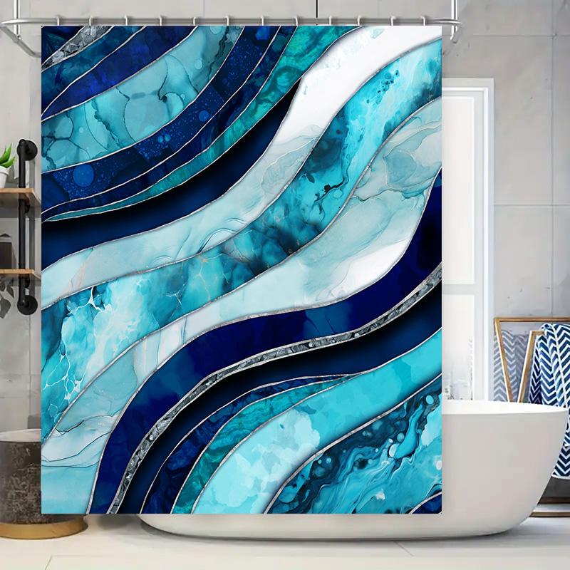 

Синя Біла Шторка для Душу з Принтом Океанських Хвиль для Декору Ванної кімнати Сучасний Стиль Водонепроникна Підкладка Розмір 72X84 Дюйми (Т 90x180cm