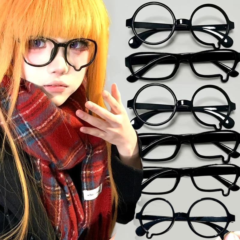1/2Pcs Japanese Teardrop Cosplay Glasses Frame Women Men New Black Large Round Frame Lensless Costume Cosplay Eyewears Frame