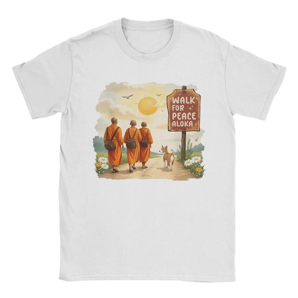 Vintage Retro Walk For Peace Monks With Aloka Dog Tshirt For Unisex Round Collar 100 Cotton T Shirt Short Sleeve Tees Tops